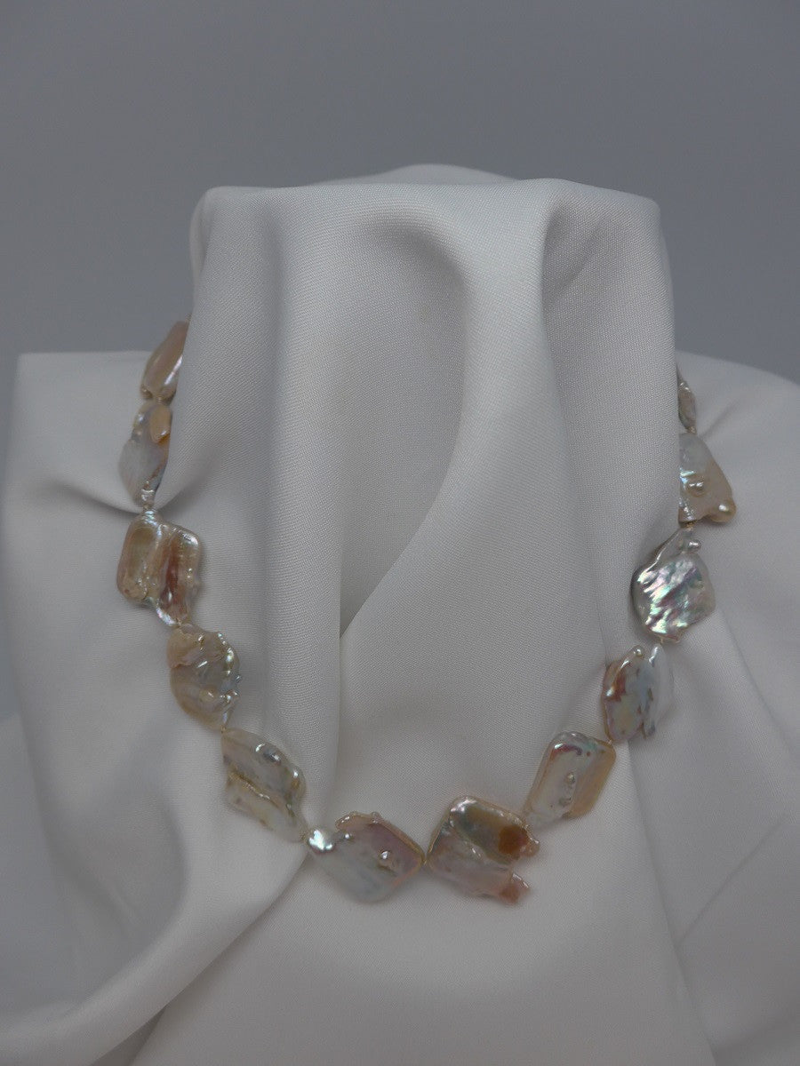 Natural Keshi Cultured Pearls with Sterling Silver Clasp Necklace