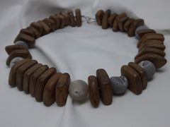 One Strand Driftwood & Natural Druzzie Agate With Sterling Silver Clasp