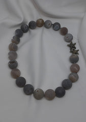 One Strand Natural Agate Druzzie(Grey Tones) Exclusive Oxidized Silver Starfish Clasp