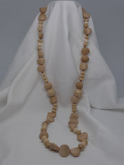 One Strand Light Wood Long Necklace