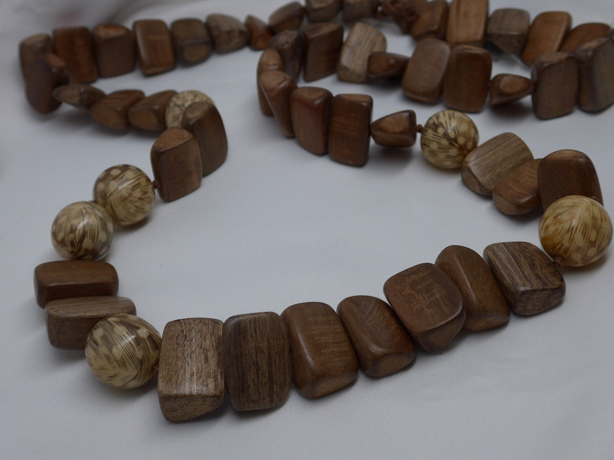 One Strand Driftwood Featherwood Beads Long Necklace