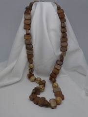 One Strand Driftwood Featherwood Beads Long Necklace