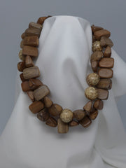 One Strand Driftwood Featherwood Beads Long Necklace