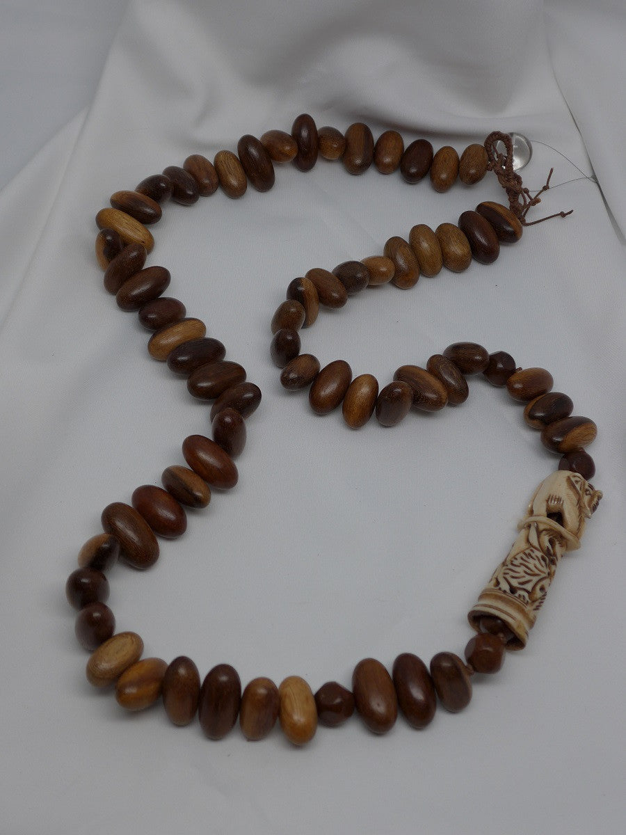 One Strand Mahogony Wood Carved Horn Long Necklace