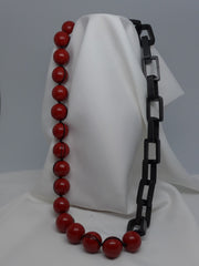 One Strand Dark Wood Rectangle & Red Wood Necklace