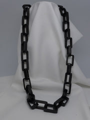 One Strand Dark Wood Rectangles Long Necklace