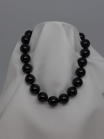 One Strand 20mm Black Onyx with a Sterling Silver Clasp