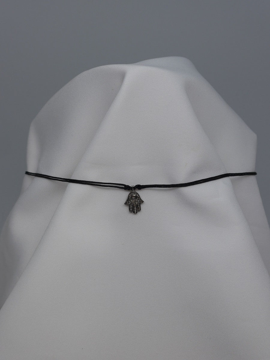 Oxidized Silver Diamond Hamsa Adjustable Choker Necklace