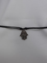 Oxidized Silver Diamond Hamsa Adjustable Choker Necklace