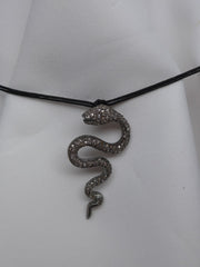 Oxidized Silver Diamond Snake Adjustable Choker Necklace