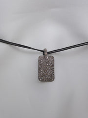Oxidized Silver Diamond Dog Tag Adjustable Choker Necklace