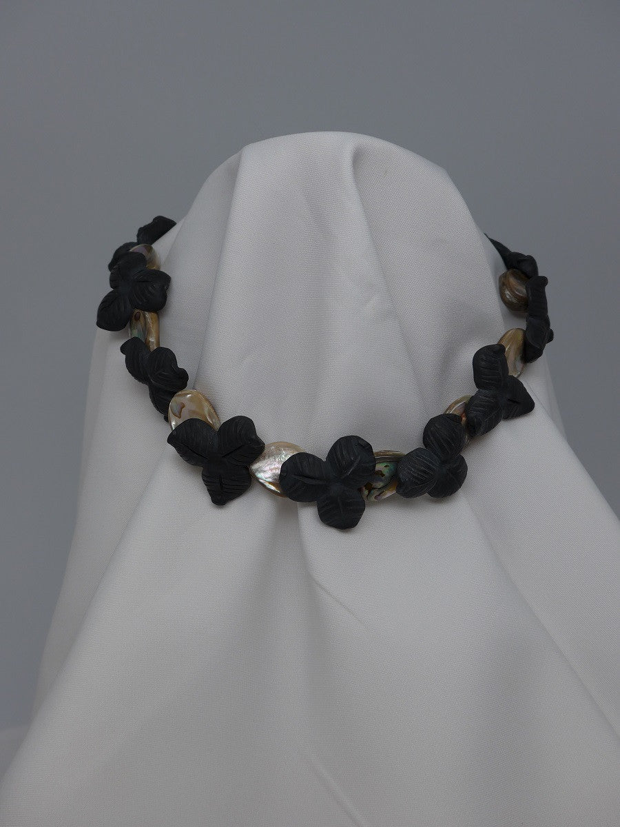 One Strand Carved Onyx,Taupe Mother of Pearl Choker Gemstone Necklace