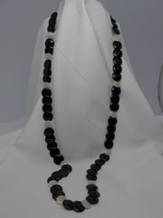 One Strand Onyx Disks Pale Yellow Jade Disks Long Gemstone Necklace