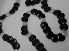 One Strand Onyx Disks Pale Yellow Jade Disks Long Gemstone Necklace