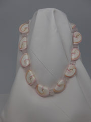 One Strand Pink and White Conch Shells, Frosted Rock Crystal Gemstone Necklace