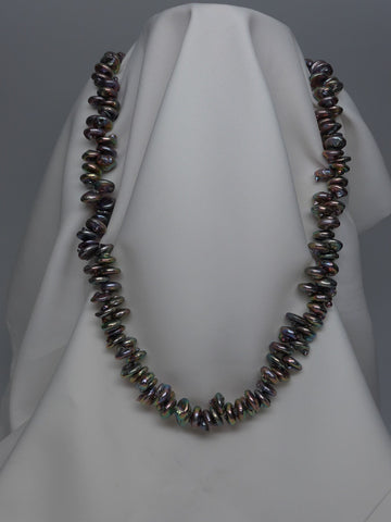One Strand Peacock (Multi Tone) Cultured Coin Pearl Necklace