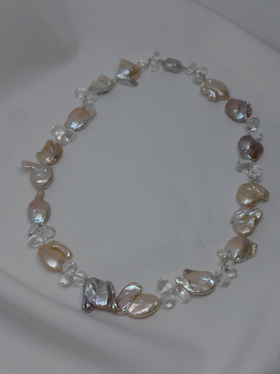 One Strand Natural Keshi Cultured Pearls Rock Crystal Gemstone Necklace