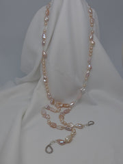 Two Strand Natural Keshi Pearls (Pale Pink), Cultured Pearls, Rock Crystal Gemstone Necklace/Lariat