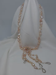Two Strand Natural Keshi Pearls (Pale Pink), Cultured Pearls, Rock Crystal Gemstone Necklace/Lariat