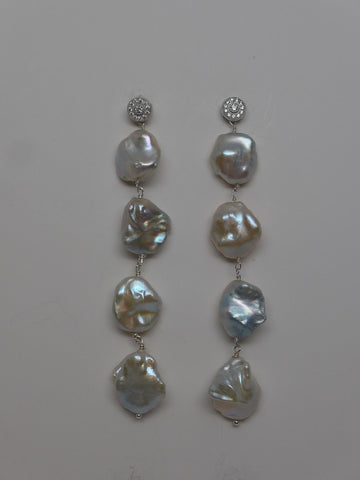 Sterling Silver Cubic Zirconia Post Natural Souffle Cultured Pearl Earring