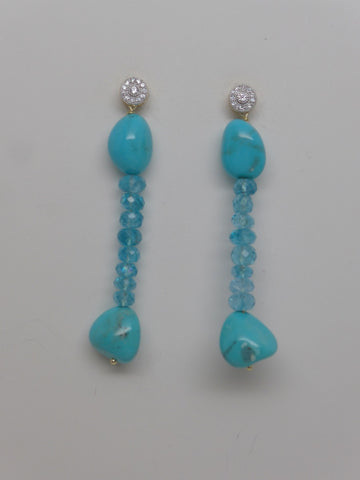 Vermeil Sterling Silver Cubic Zirconia Post Apatite Sleeping Beauty Turquoise Nugget Earring