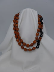 One Long Strand Mahogany Wood Faceted Onyx Necklace