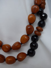 One Long Strand Mahogany Wood Faceted Onyx Necklace