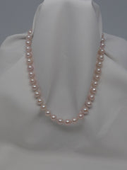 One Strand Almost Round Pink Cultured Pearl Necklace