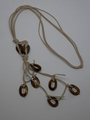 Three Strand Beige Suede Finished Tiger Eye Doughnut Lariat Necklace