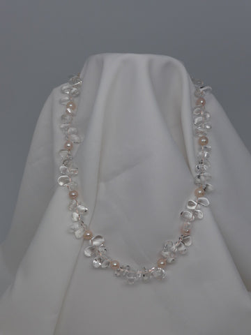 One Strand Rock Crystal and Cultured Pearl Gemstone Necklace