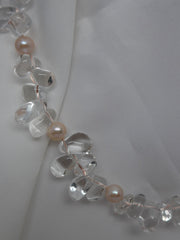 One Strand Rock Crystal and Cultured Pearl Gemstone Necklace