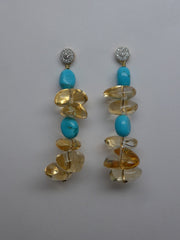 Vermeil Silver Cubic Zirconia Post Citrine Nuggets, Sleeping Beauty Turquoise Gemstone Earrings