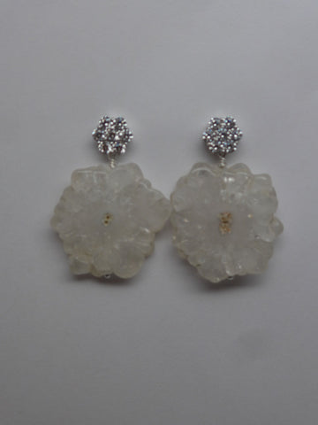Sterling Silver Cubic Zirconia Post Solar Burst Agate(White) Gemstone Earrings