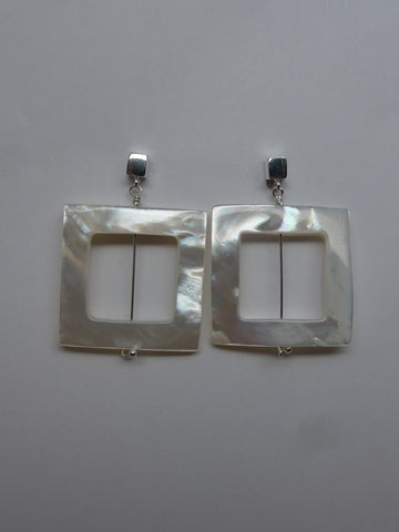Sterling Silver Square Post Mother of Pearl Earrings