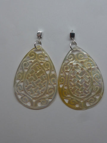 Sterling Silver Square Post Carved Mother of Pearl Earrings