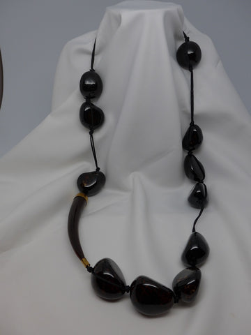 One Strand Brown Black Tagua Seed with Horn Enhancer Necklace
