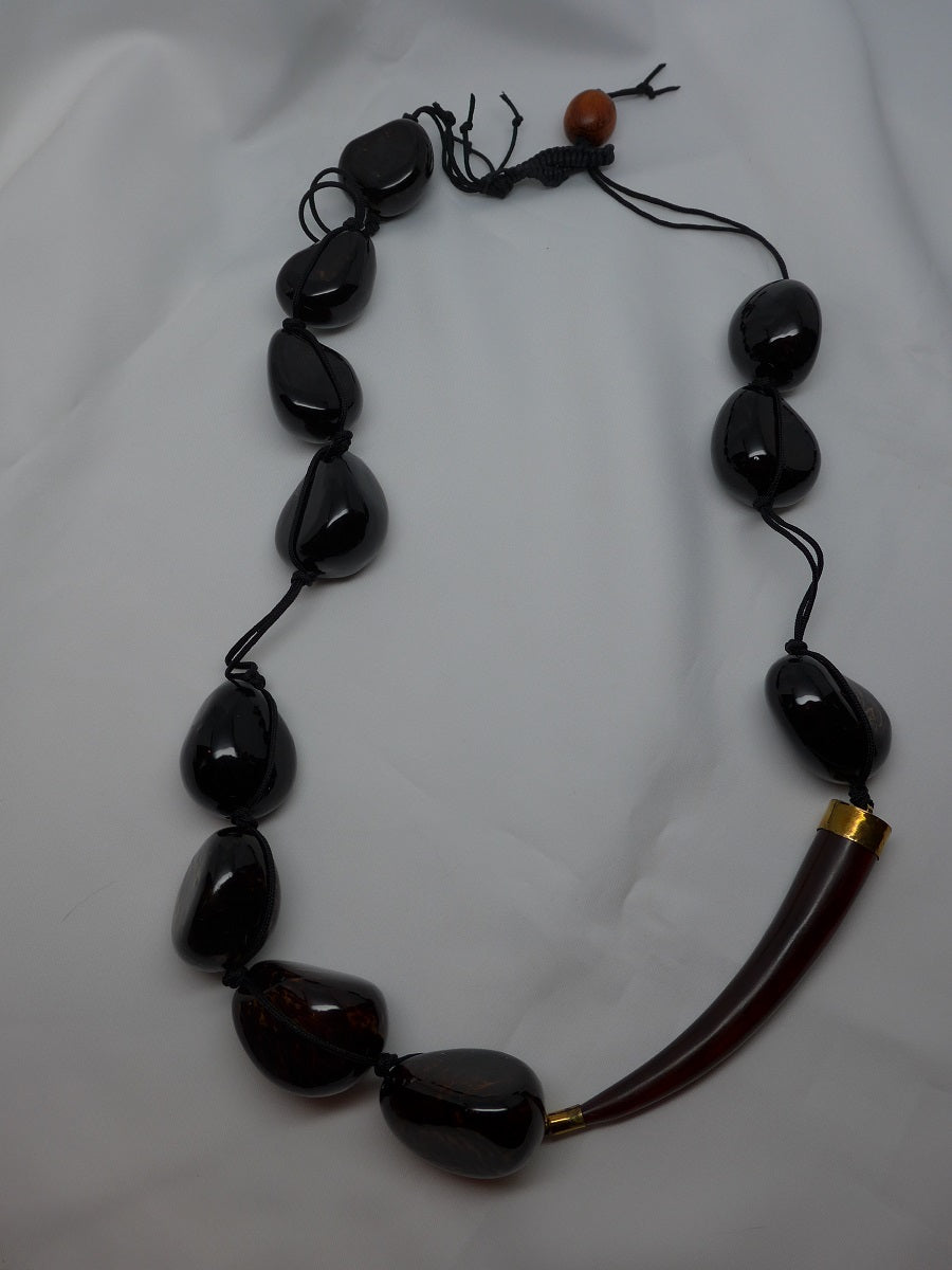 One Strand Brown Black Tagua Seed with Horn Enhancer Necklace