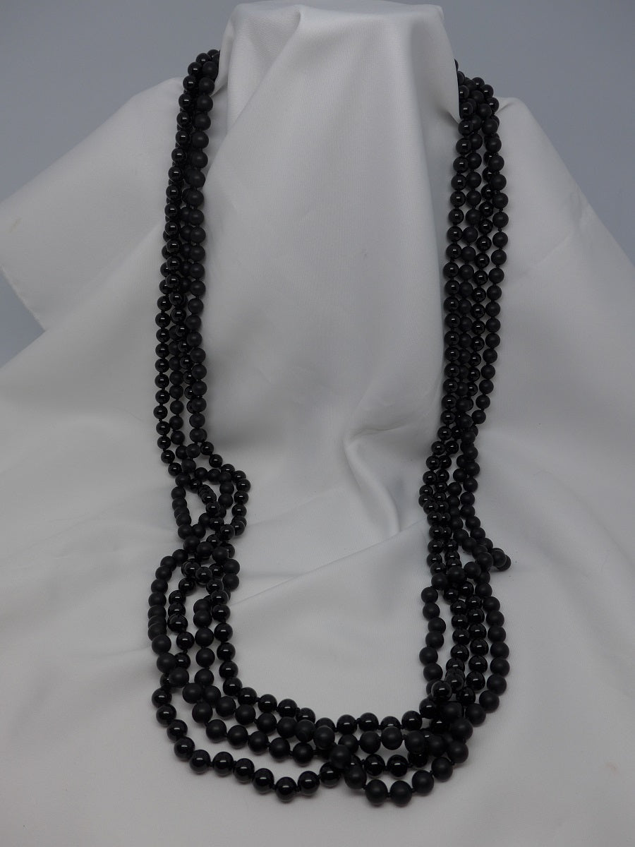 Four Strand Matted & Polish Onyx  Long Gemstone Necklace