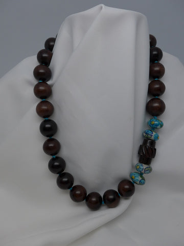 One Strand Wood Vintage and Horn NecklaceCeramic Necklace