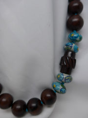 One Strand Wood Vintage and Horn NecklaceCeramic Necklace