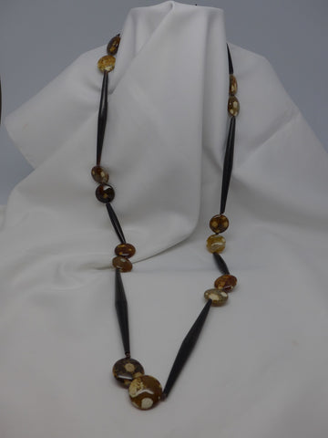 One Strand Agate, Horn & Wood Necklace