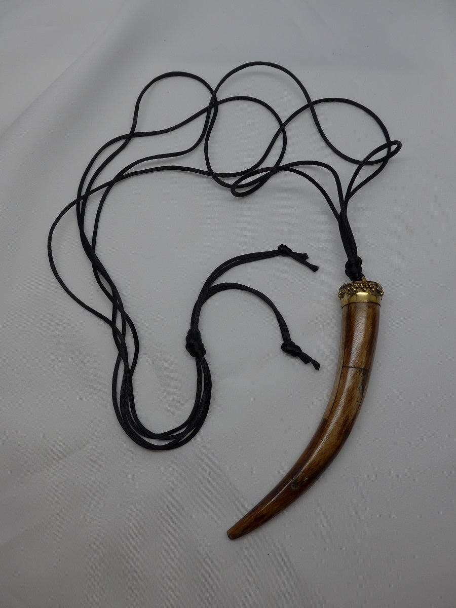 Horn Adjustable Necklace on Black Silk Cord