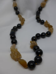 One Strand Blue Tiger Eye & Hemaphyte (Yellow) Long Gemstone Necklace