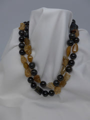 One Strand Blue Tiger Eye & Hemaphyte (Yellow) Long Gemstone Necklace