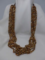 Six Strand Picture Jasper (Beige & Brown Tones) Long Adjustable Gemstone Necklace