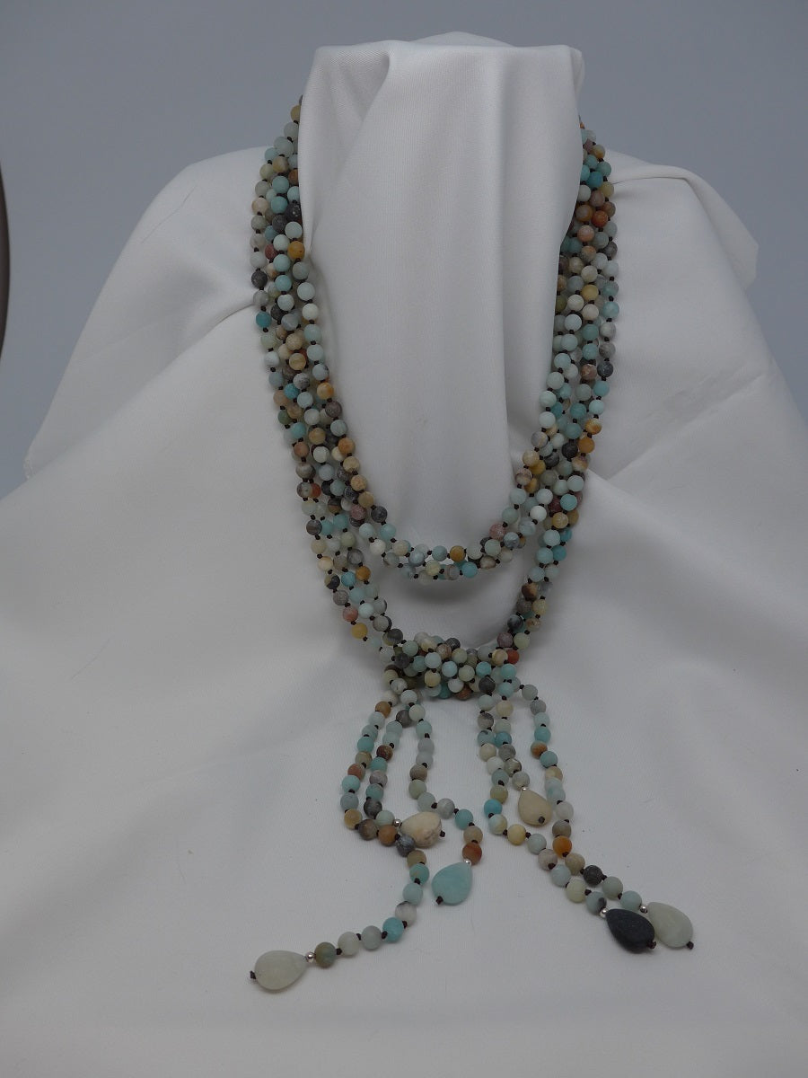 Three Strand Amazonite Long Gemstone Necklace