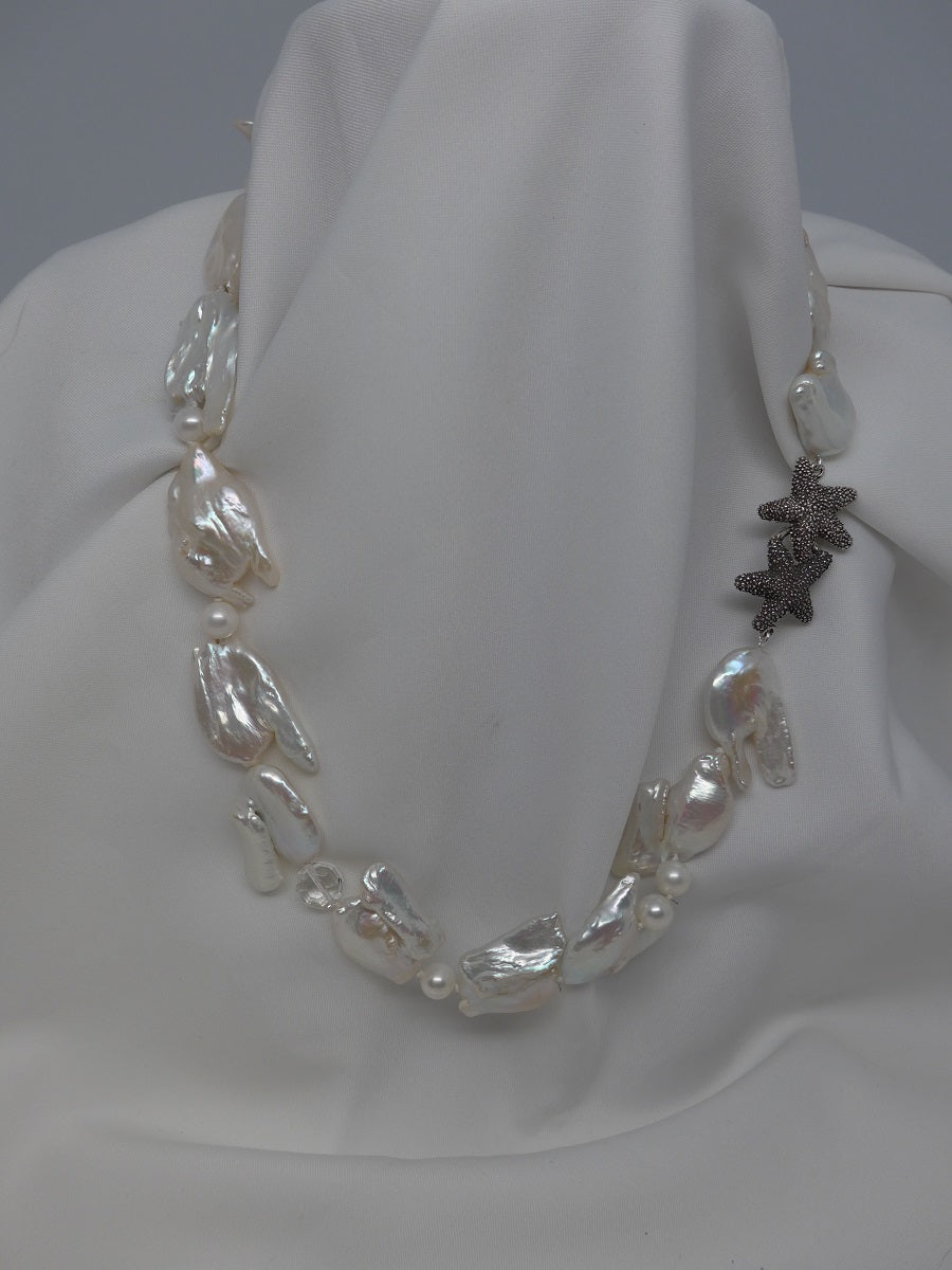 One Strand White Cultured Keshi Pearl, Cultured Pearls & Rock Crystal Necklace