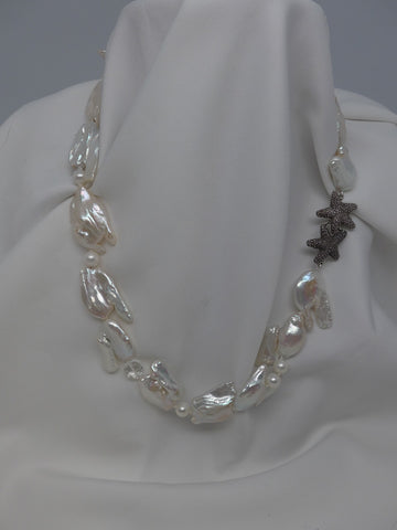 One Strand White Cultured Keshi Pearl, Cultured Pearls & Rock Crystal Necklace