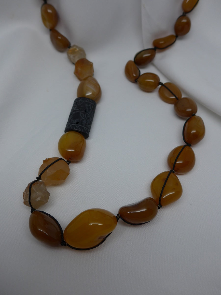 One Strand Yellow Opal Nugget Gemstone Necklace