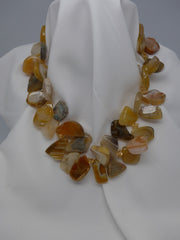 One Strand Banded Agate and Citrine Gemstone Necklace
